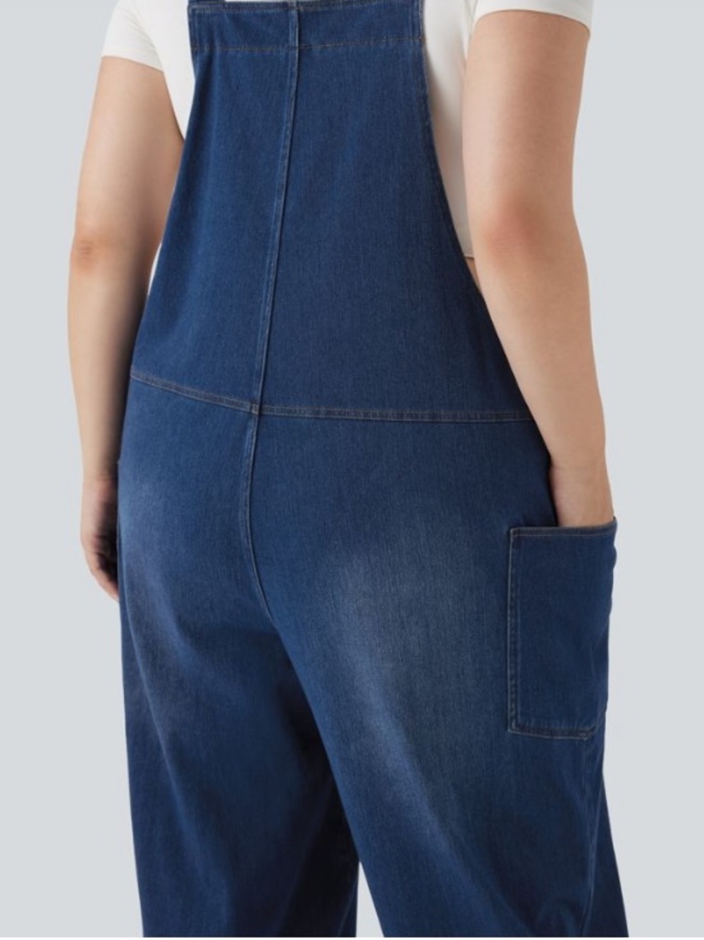 Halara Flex v-neck washed Blue Denim sleeveless overalls - Picture 6 of 11